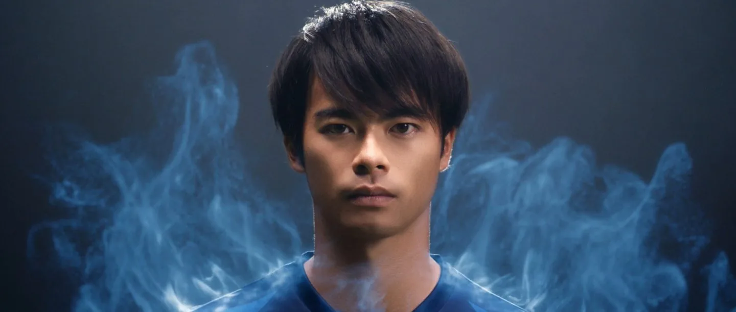 Kaoru Mitoma surrounded by a blue aura in the Blue Lock TV advert