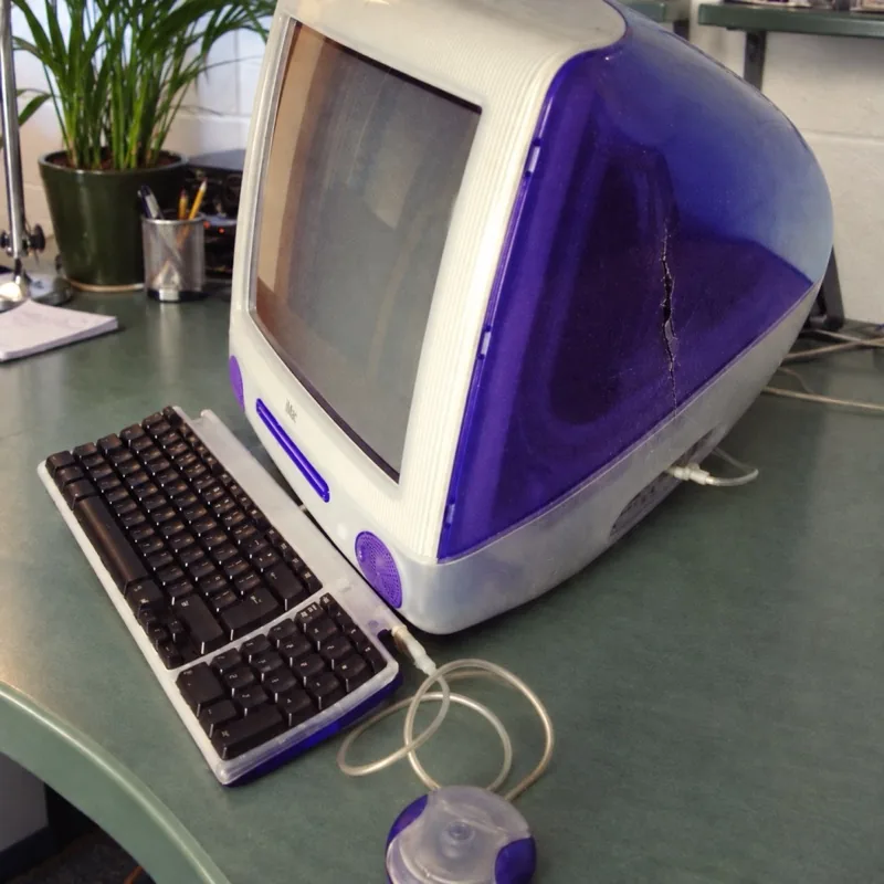 The first iMac in the Easton studio, 2002, crack and all