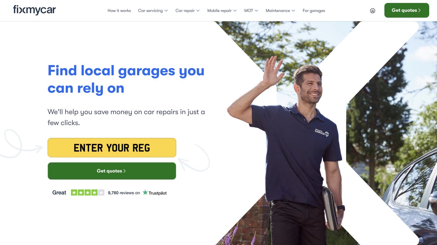 FixMyCar mechanic waving used on FixMyCar website